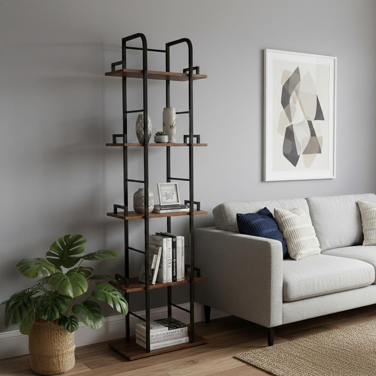 STOJANOVÝ reg. - viacfarebná, kov/kompozitné drevo (38/143/24cm) - Relaxdays