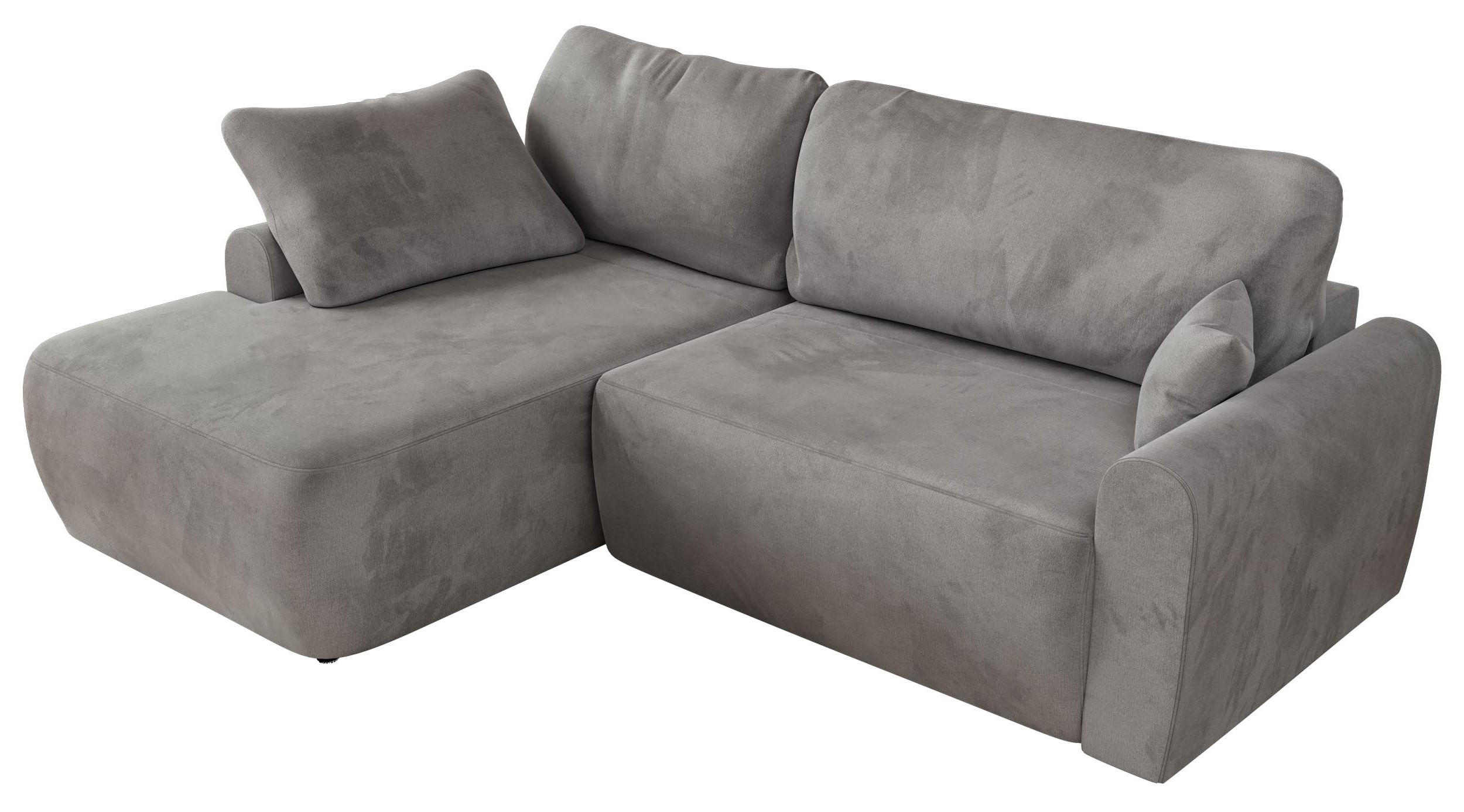 ECKSCHLAFSOFA CUBO L Hellgrau Velvet - links - Hellgrau/Schwarz, Kunststoff/Textil (273/187cm) - MKS