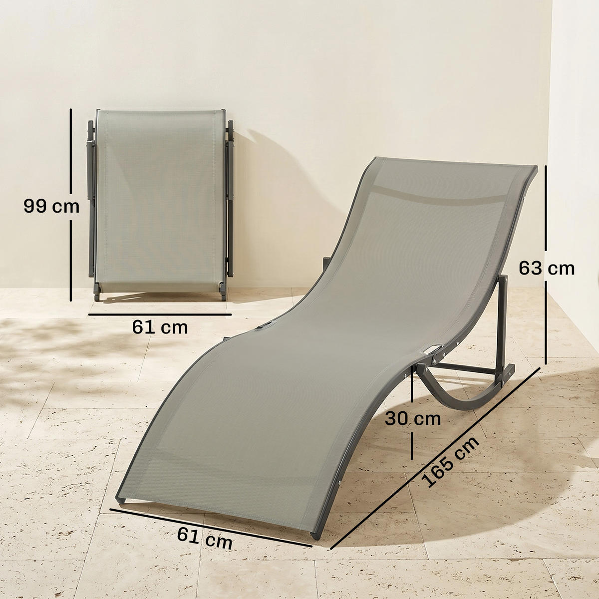 GARTENLIEGE Schwarzer Rahmen, khakifarbene Bespannung 2 Stück - Beige, Naturmaterialien (165/63/61cm) - GiPP