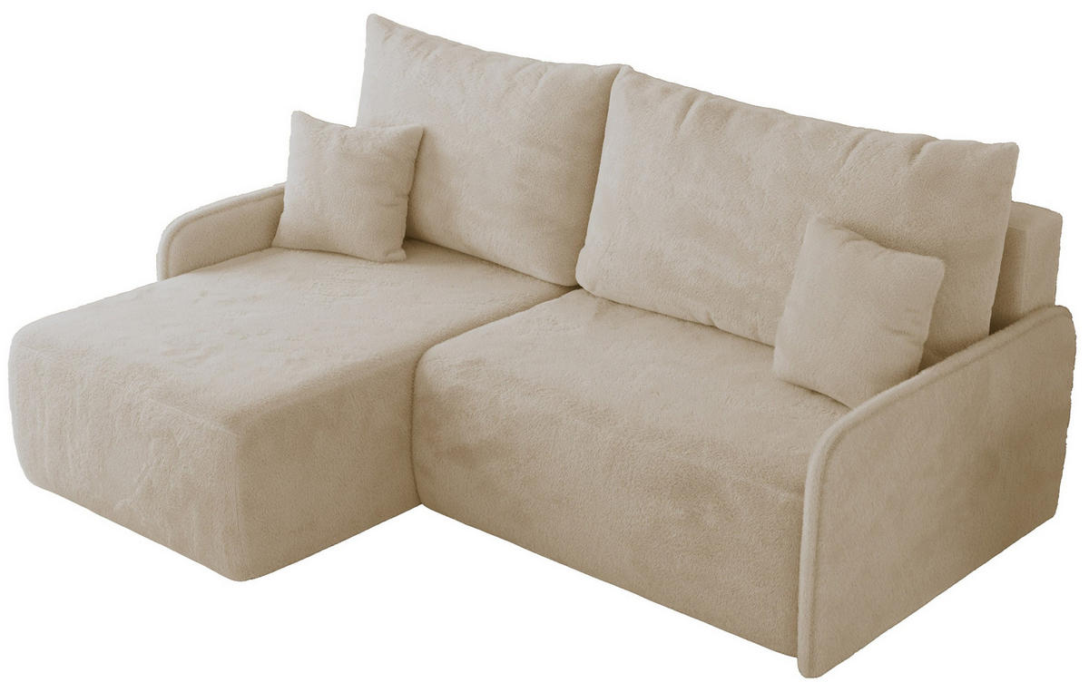 ECKSCHLAFSOFA ARPA L Creme Plüsch - links - Creme/Schwarz, Kunststoff/Textil (198/150cm) - MKS