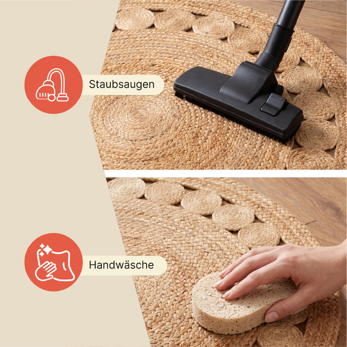 TEPPICH JUTE Rund Braun Beige 120/120 cm - Naturfarben, Textil (120/120cm) - Tapiso