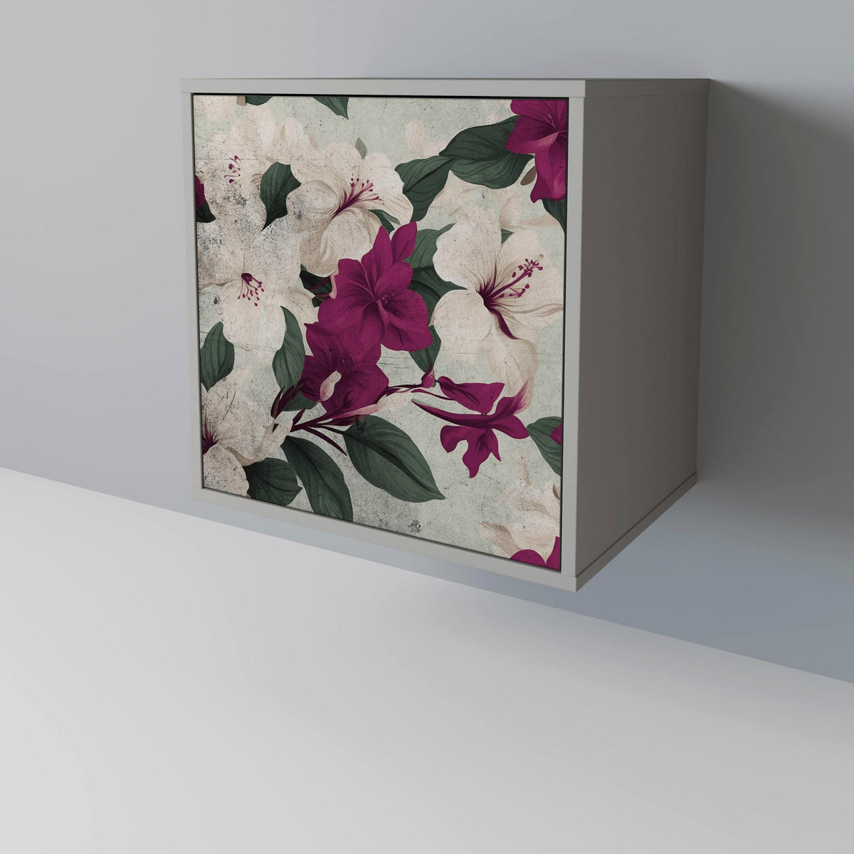 SIDEBOARD FLOWERET DREAM, Grau, 57,5x42x67,5 cm, Schwarze Metall-Rahmenfüße - Multicolor/Schwarz, Holzwerkstoff/Metall (57.5/67.5/42cm) - SpaceRebels