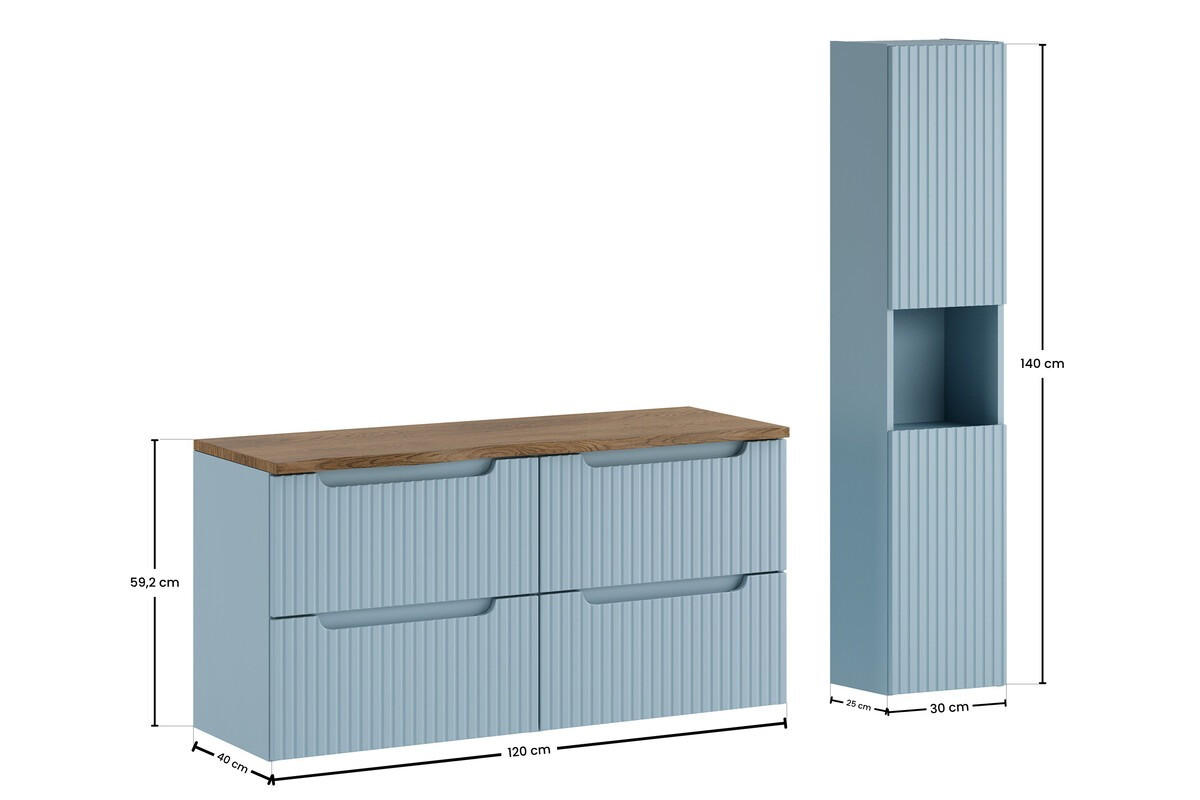 BADMÖBEL-SET 4 Teile Nova Denim N BM376 in Denim - Dunkelblau, Holz (120/140/40cm)