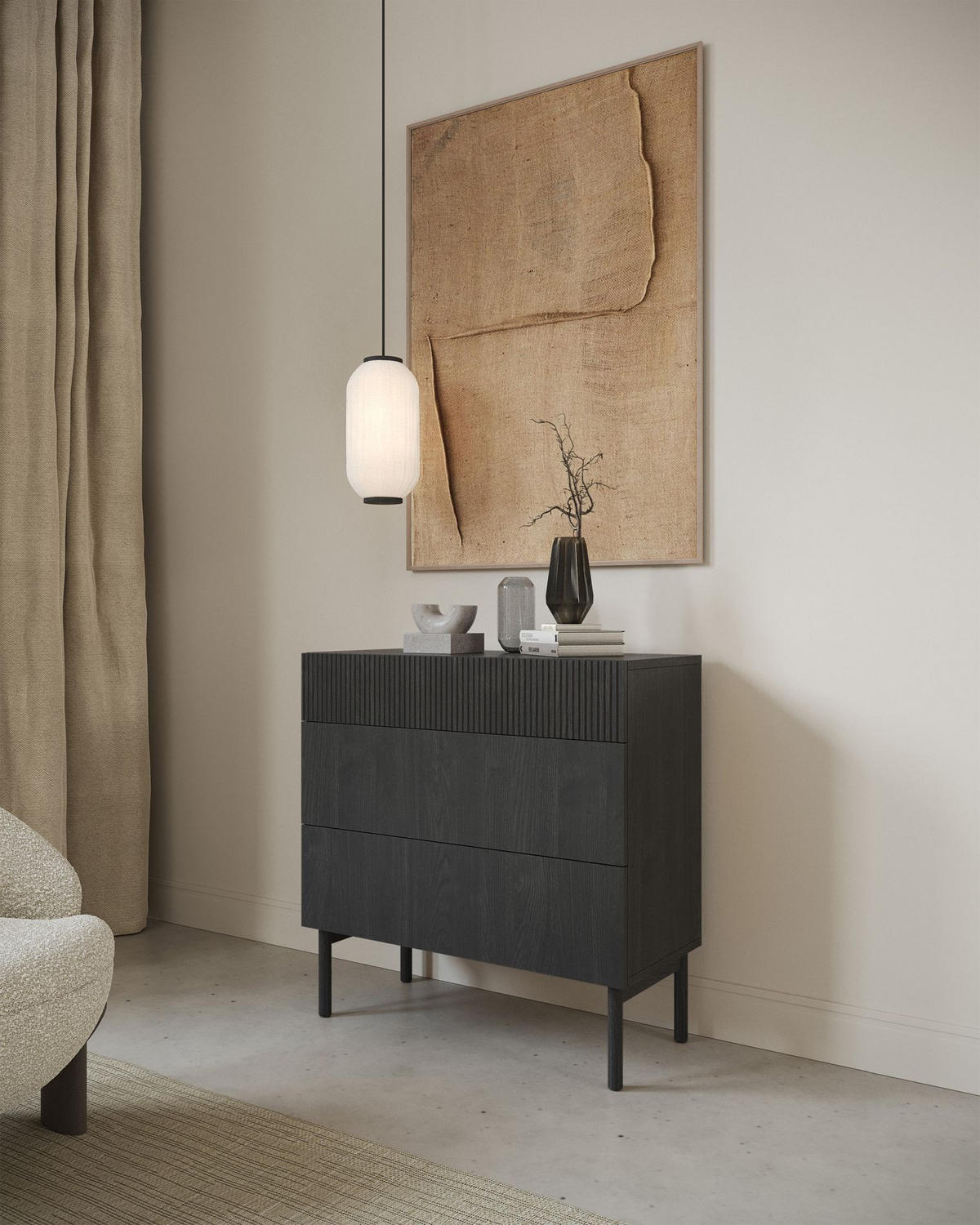KOMMODE Nolie Holzoptik Esche Schwarz 90 cm - Schwarz, Holz/Holzwerkstoff (90/90.6/38cm) - Selsey