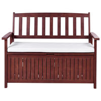 GARTENBANK Akazienholz mahagonibraun mit Stauraum Auflage cremeweiß 120 cm Sovana - Rotbraun/Creme, Holz (120/91/60cm) - Beliani