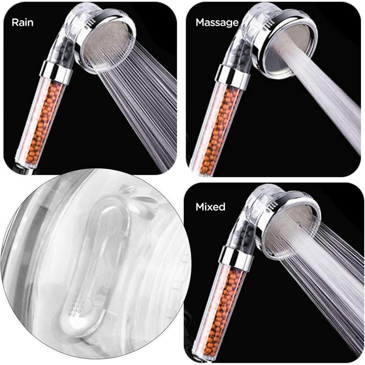 HANDBRAUSE mit Ionenfilter und 3 Strahlarten - Multicolor, Kunststoff (9/12.7/24cm)