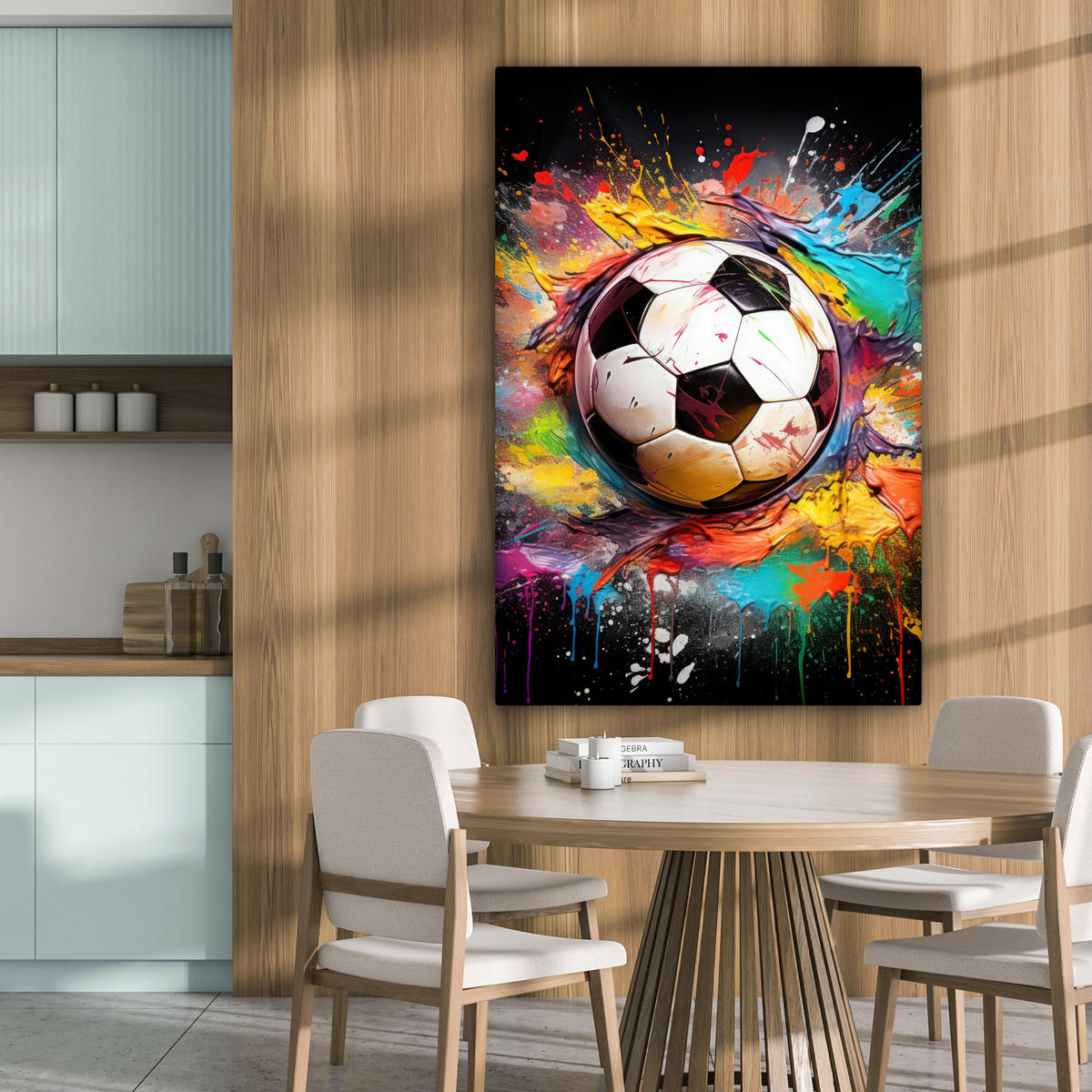 LEINWANDBILD Fußball - Farbe - Farben - Schwarz - Weiß 80x120 cm - Weiß, Textil (80/120cm) - MuchoWow