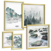 BILDER SET 5er Set - 50x50 cm & 20x30 cm & 40x60 cm Goldrahmen - Sommerwiesenblumen Sonnenuntergang - Goldfarben, Kunststoff (40/60cm) - TULUP