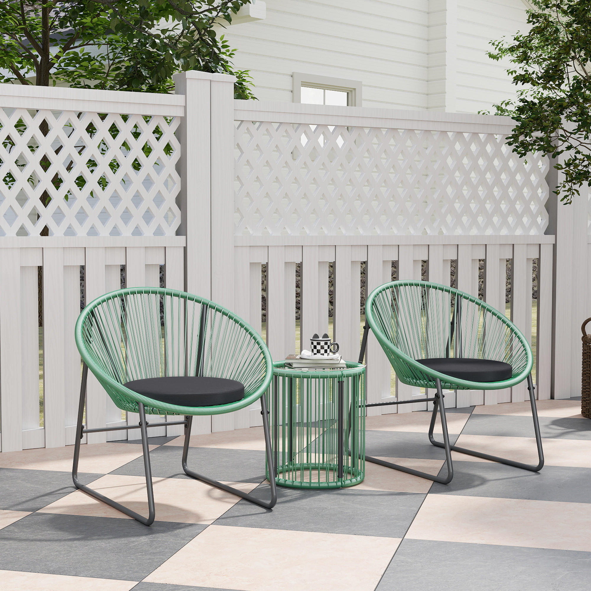 GARTENMÖBEL-SET, Outdoor Lounge Balkonmöbel für 2 Personen Grün - Grün, Metall - Outsunny