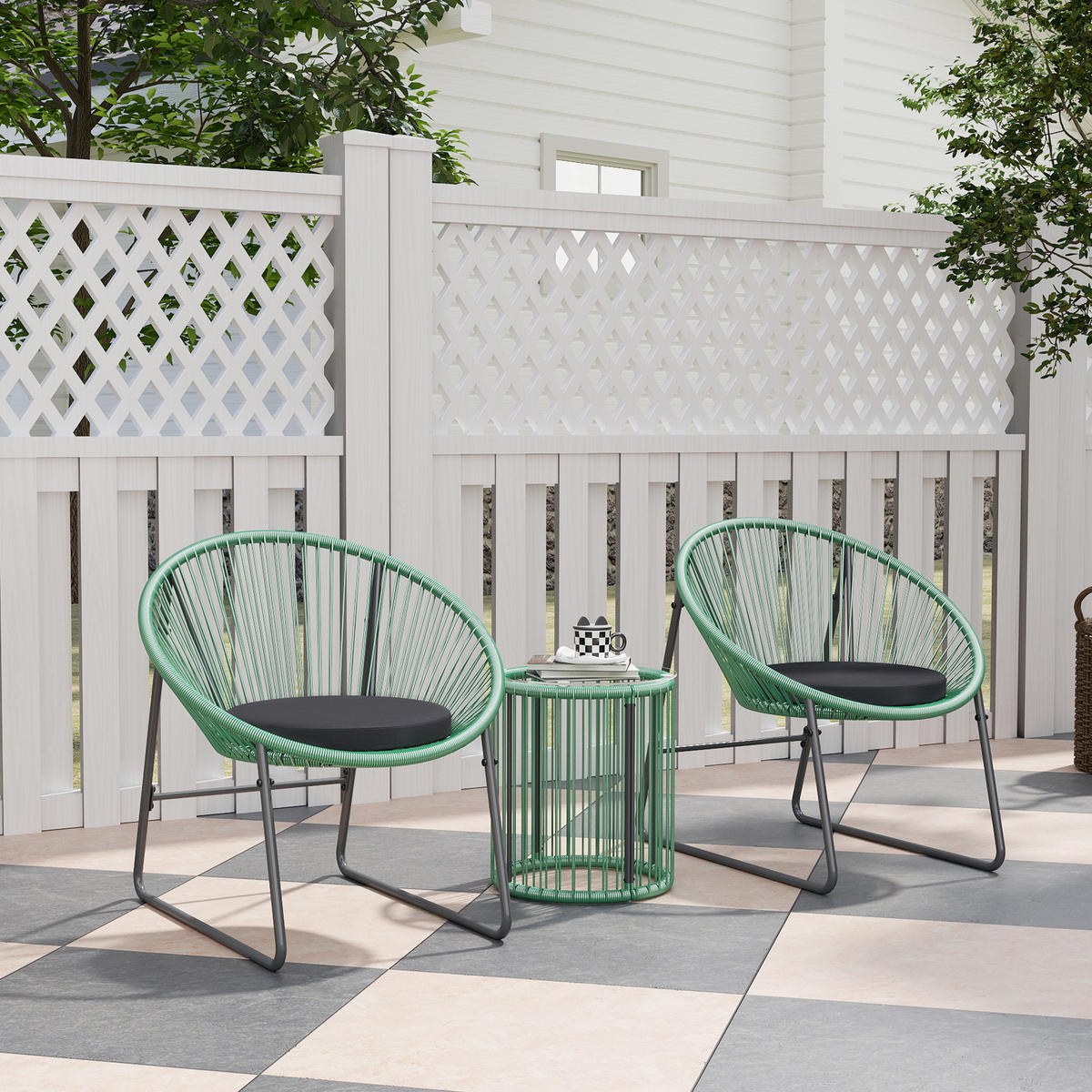 GARTENMÖBEL-SET, Outdoor Lounge Balkonmöbel für 2 Personen Grün - Grün, Metall - Outsunny