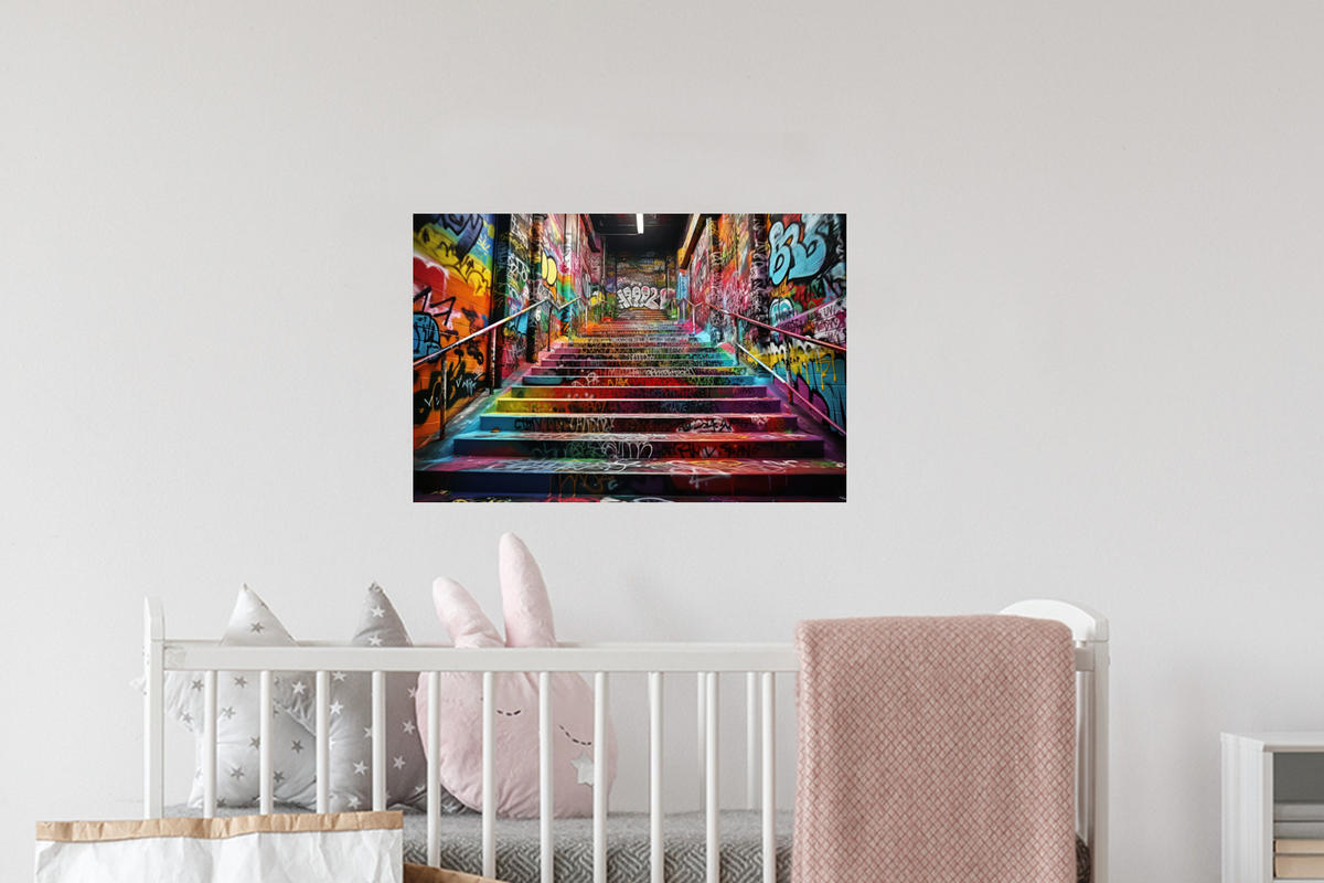 WANDTATTOO Treppe - Graffiti - Farben - Kunst 60x40 cm - Multicolor, Kunststoff (60/40/0.1cm) - MuchoWow