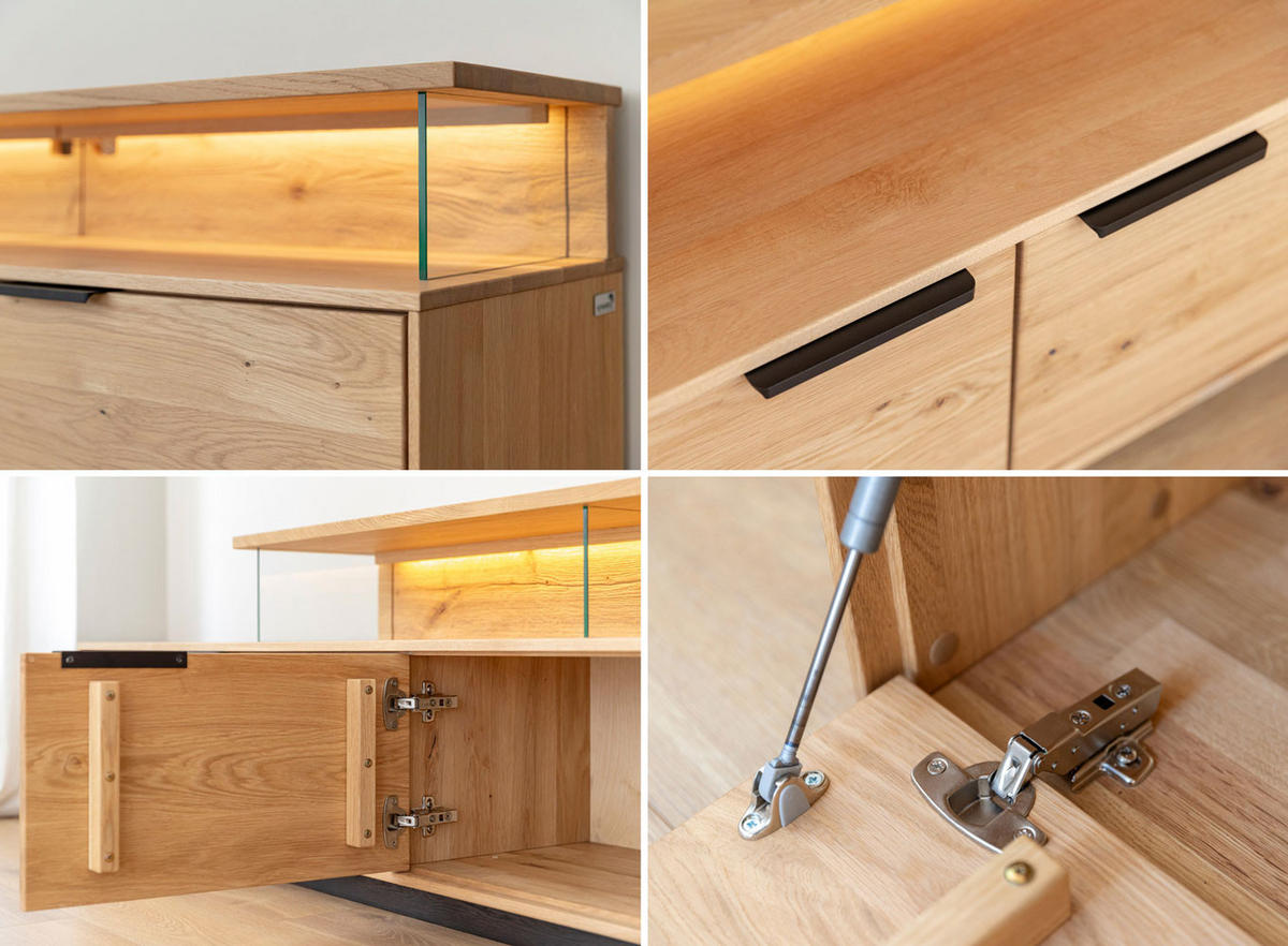 WOHNWAND Tirano 2er-Set Eiche Natur - Eichefarben/Schwarz, Holz/Metall (243/142/39cm) - Feldmann-Wohnen