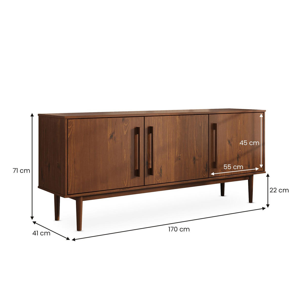 SIDEBOARD TECCA - Kastanienfarben, Holz (170/71/41cm) - IDIMEX