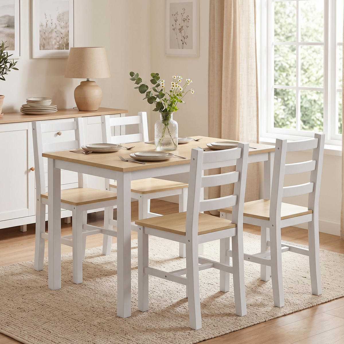 ESSGRUPPE mit 1 Tisch und 4 Stühlen Naturfarben 108.0/65.0/75.0 cm - Naturfarben, Holz (65/75/108cm)
