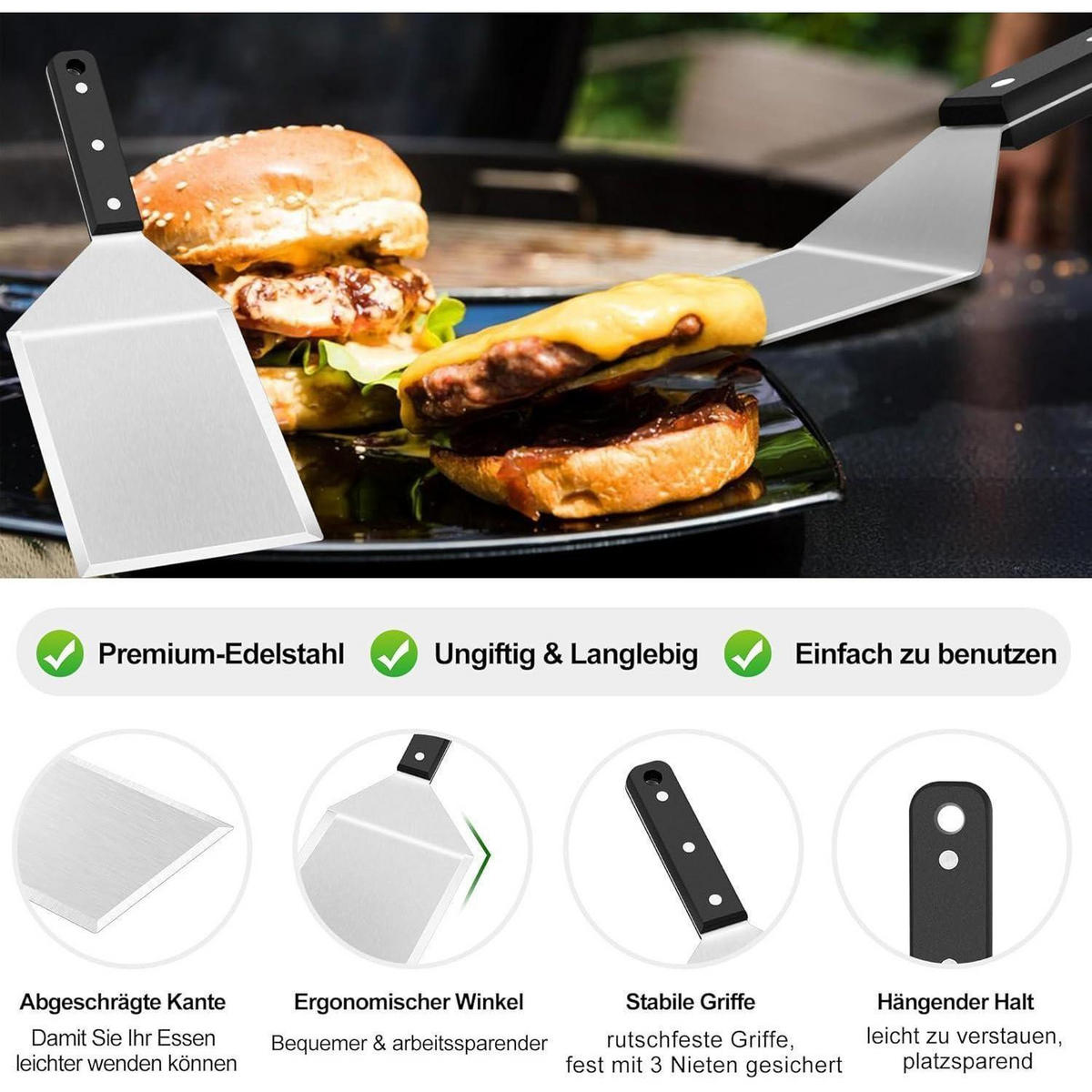 GRILLSPACHTEL mit Burgerglocke 4er Set - Silberfarben, Metall (16.8/13/30.5cm)