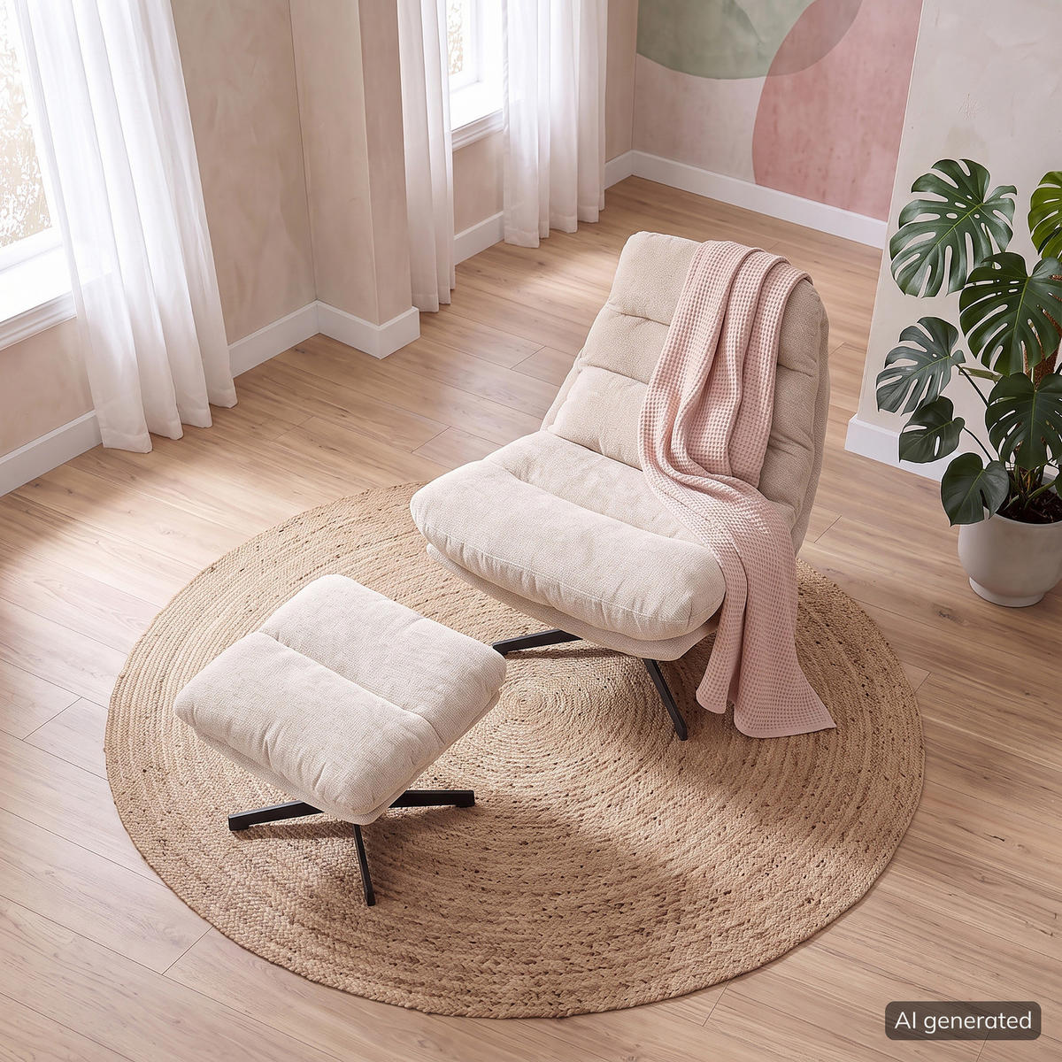 RELAXSESSEL - Chenille - Beige/Schwarz, Textil/Metall (84/88/94cm) - home24