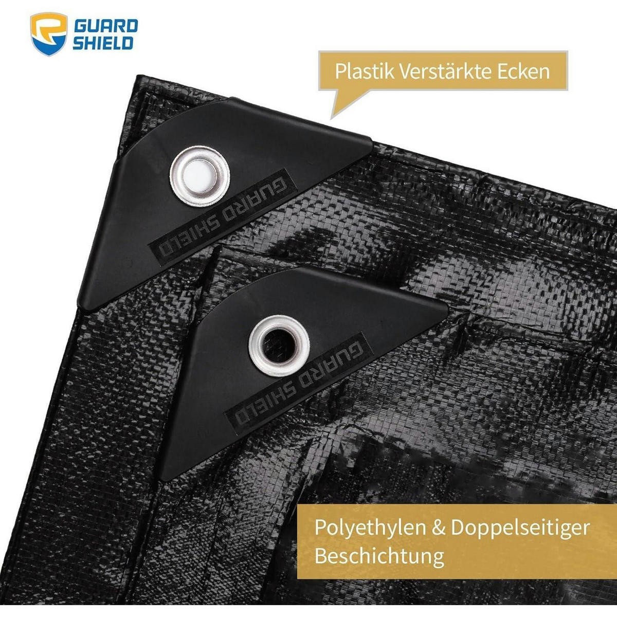 GEWEBEPLANE 4 x 4 m Schwarz Wasserdicht mit Ösen - Schwarz, Kunststoff (30/6/40cm)