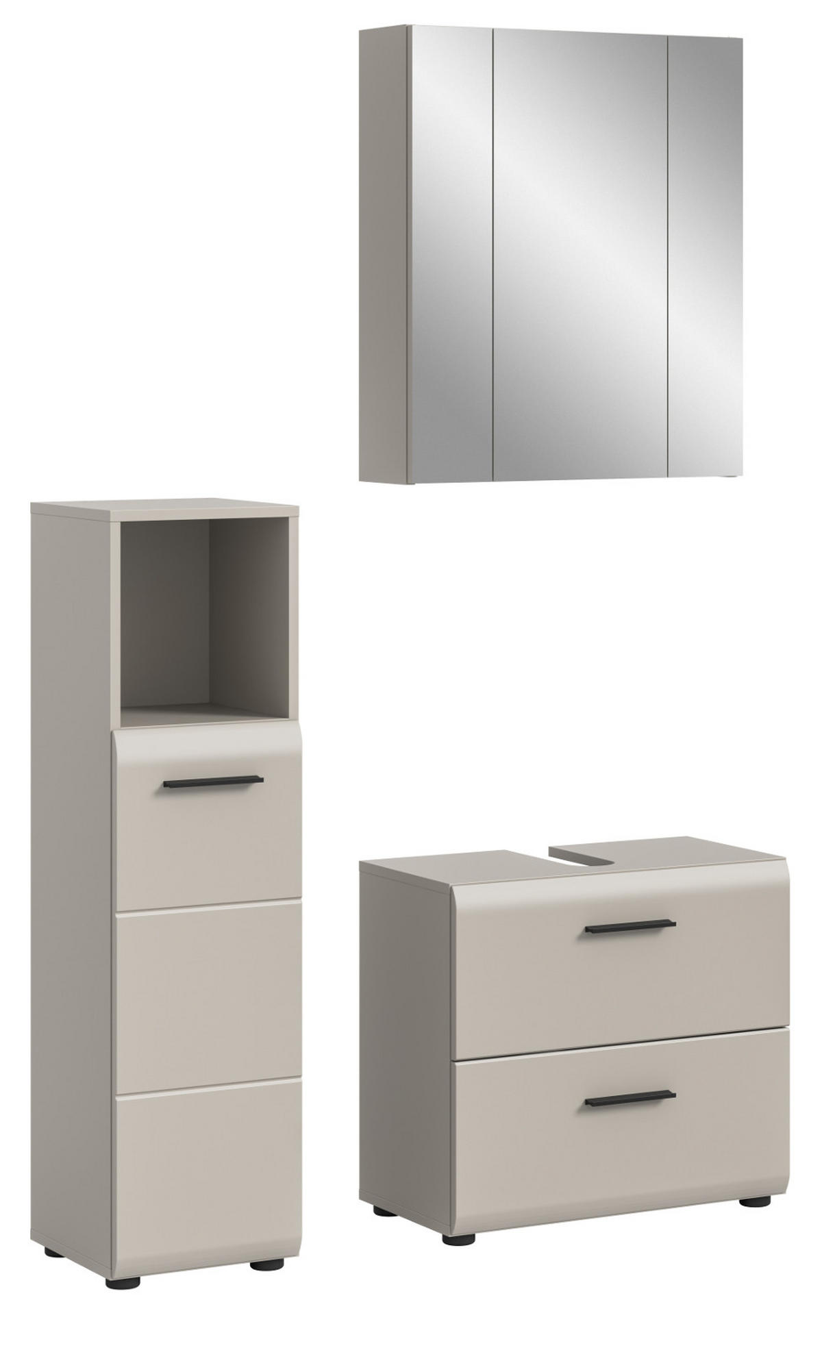BADMÖBEL-SET Kaschmir 3-teilig 105 cm, Badkombination in modernem Design - Kaschmir/Schwarz, Glas/Holzwerkstoff (105/185/30cm) - Inn.Furn