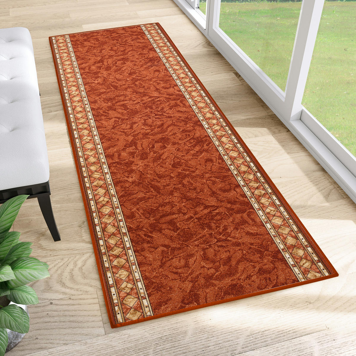 TEPPICHLÄUFER Anti-Rutsch Dunkelorange Braun rutschfest Gummiunterlage 80/1400 cm - Braun/Orange, Textil (80/1400cm) - Tapiso