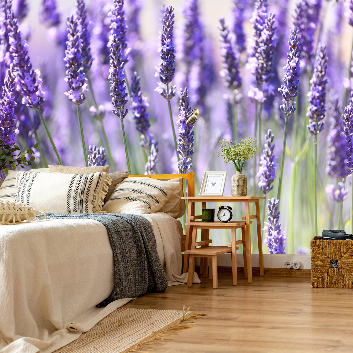 FOTOTAPETE für Küche Lavendelwiese Blumen Kräuter 200x140 - Violett/Grün, Papier (200/140cm) - Muralo