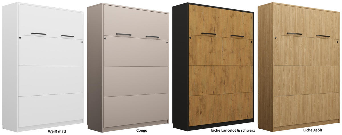 SCHRANKBETT Wandklappbett vetikal GN120x200 mit Schreibtisch und LED - Weiß-Matt - Weiß, Holzwerkstoff (120/200cm) - QMM TraumMöbel