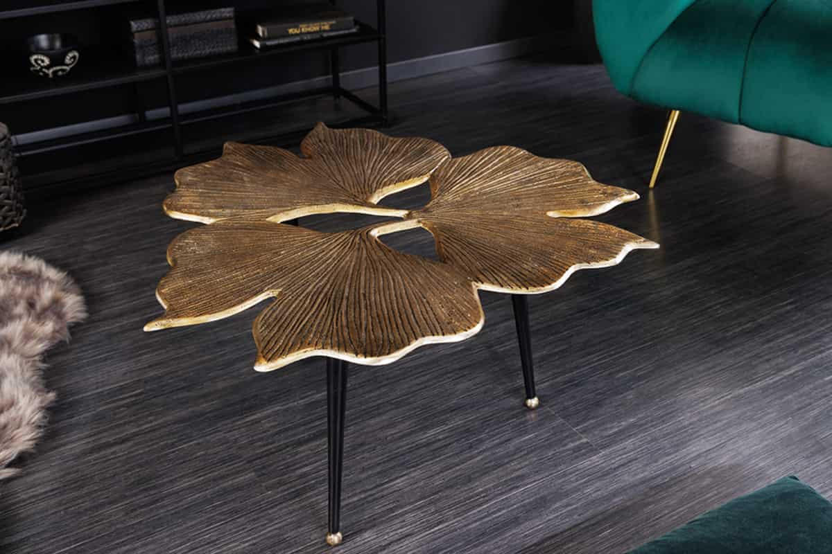 COUCHTISCH GINKGO LEAFS Metall Gold 75 cm - Goldfarben/Schwarz, Metall (75/75/40cm) - riess-ambiente