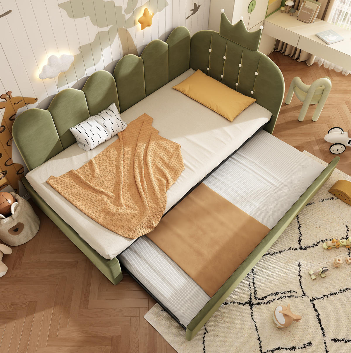 TAGESBETT 90/200 cm Grün aus Samt mit Ausziehbett - Grün, Textil (90/200cm) - OKMYHOME