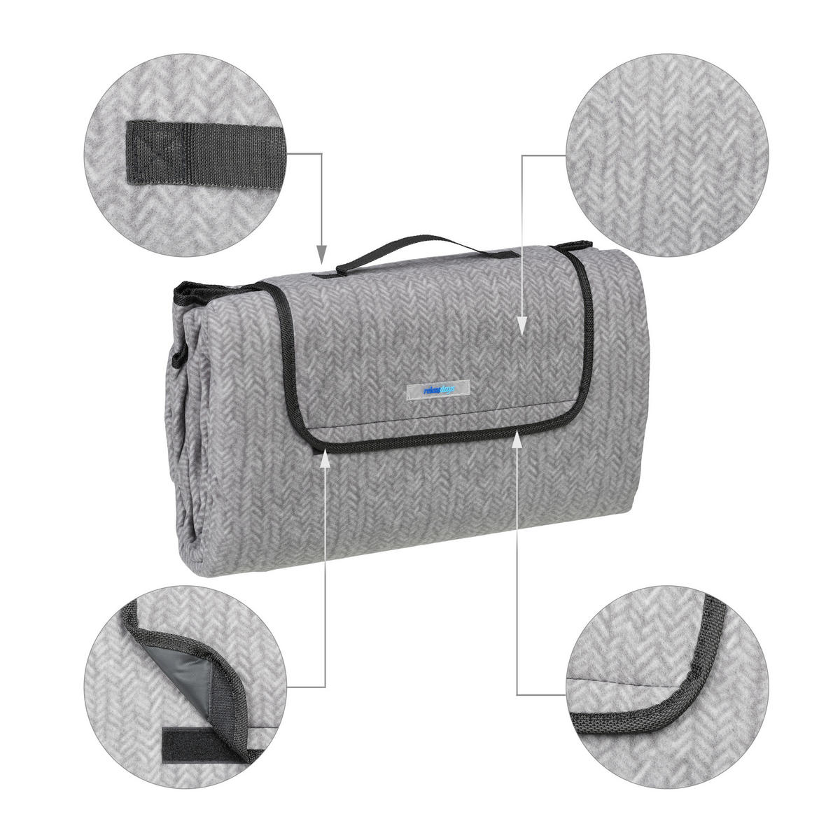 PICKNICKDECKE - Grau, Textil/Metall (200/200cm) - Relaxdays