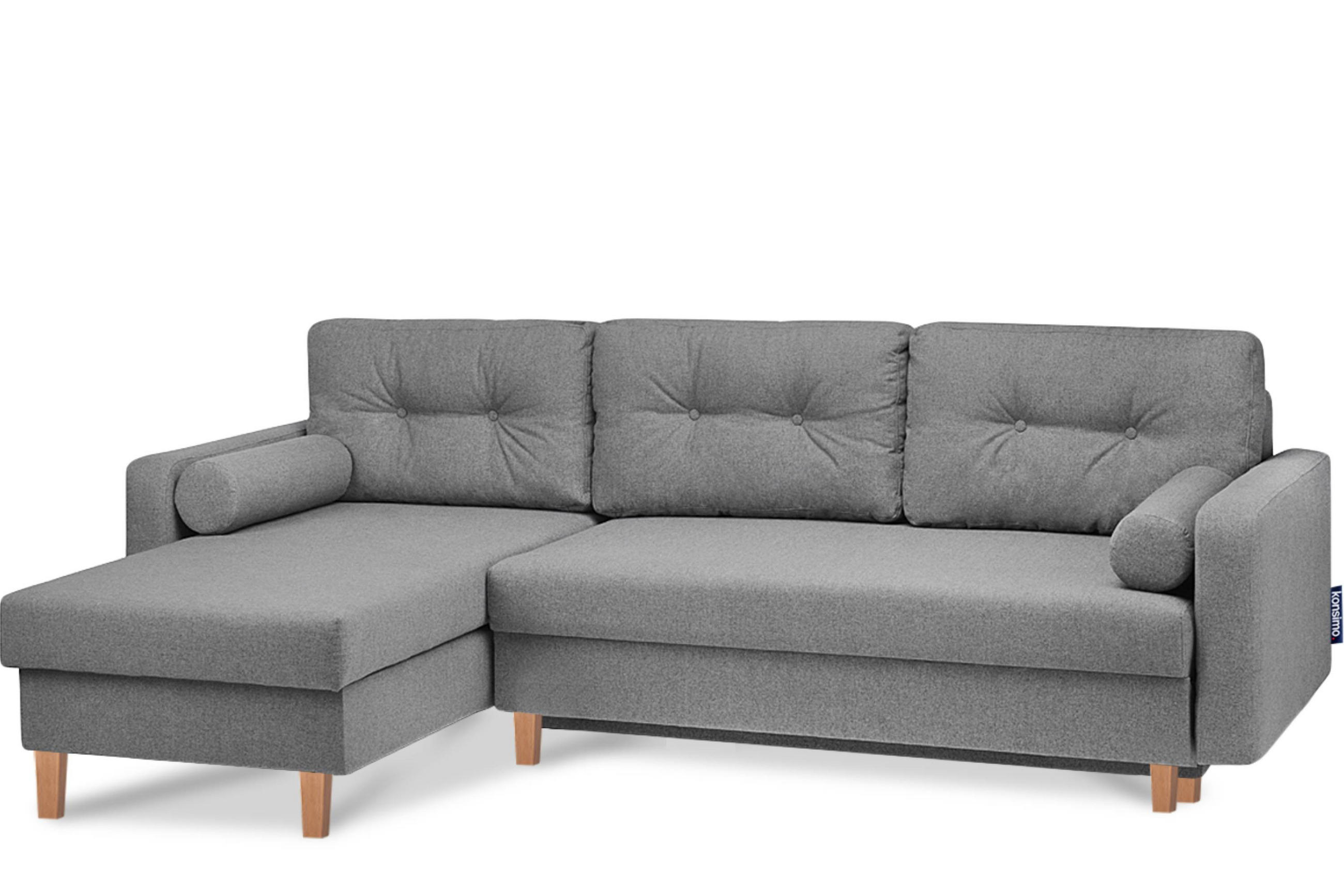 ECKSCHLAFSOFA ERISO 3/4 Sitzer und Universalecke mit Ottoman, Strukturstoff, dunkelgrau - Dunkelgrau/Braun, Textil (240/183cm) - KONSIMO®