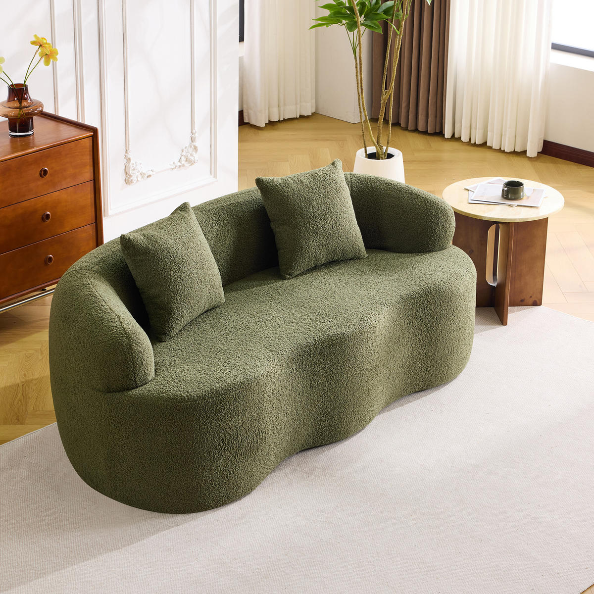 2-SITZER SOFA Polyester Grün mit 2 Kissen - Grün, Holzwerkstoff/Textil (170/70/89cm) - WISHDOR