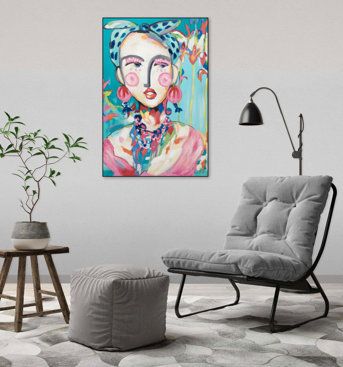 ACRYLBILD HANDGEMALT 60/90 cm - Blau/Pink, Holz/Textil (1.3/90cm) - KUNSTLOFT