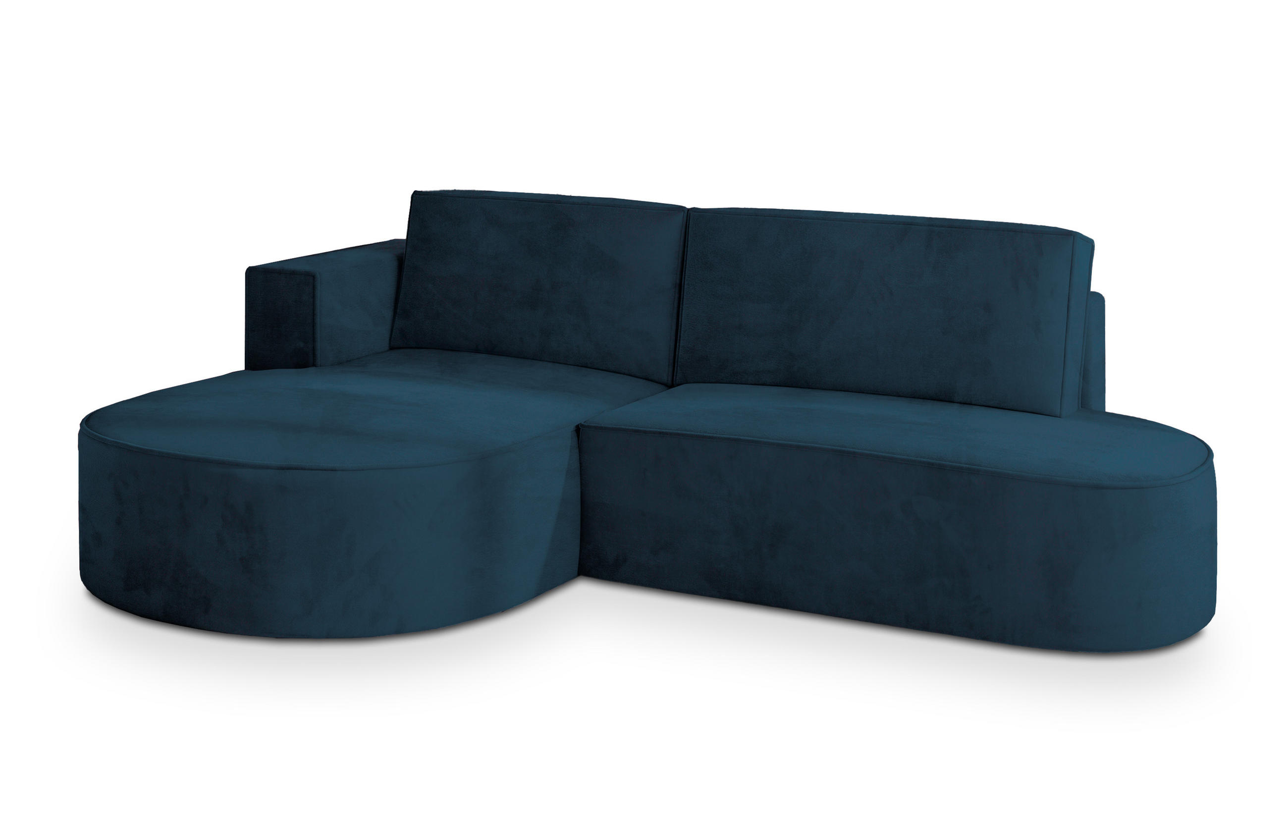ECKSOFA CORTIO M L-S Blau Velours-Stoff mit Schlaffunktion - Blau, Holz (265/174cm) - MASSENO