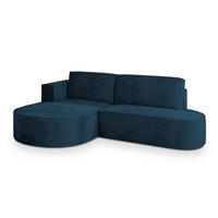 ECKSOFA CORTIO M L-S Blau Velours-Stoff mit Schlaffunktion - Blau, Holz (265/174cm) - MASSENO
