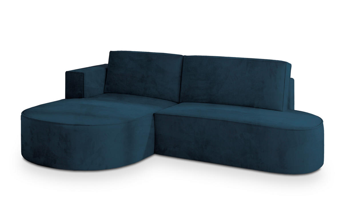 ECKSOFA CORTIO M L-S Blau Velours-Stoff mit Schlaffunktion - Blau, Holz (265/174cm) - MASSENO