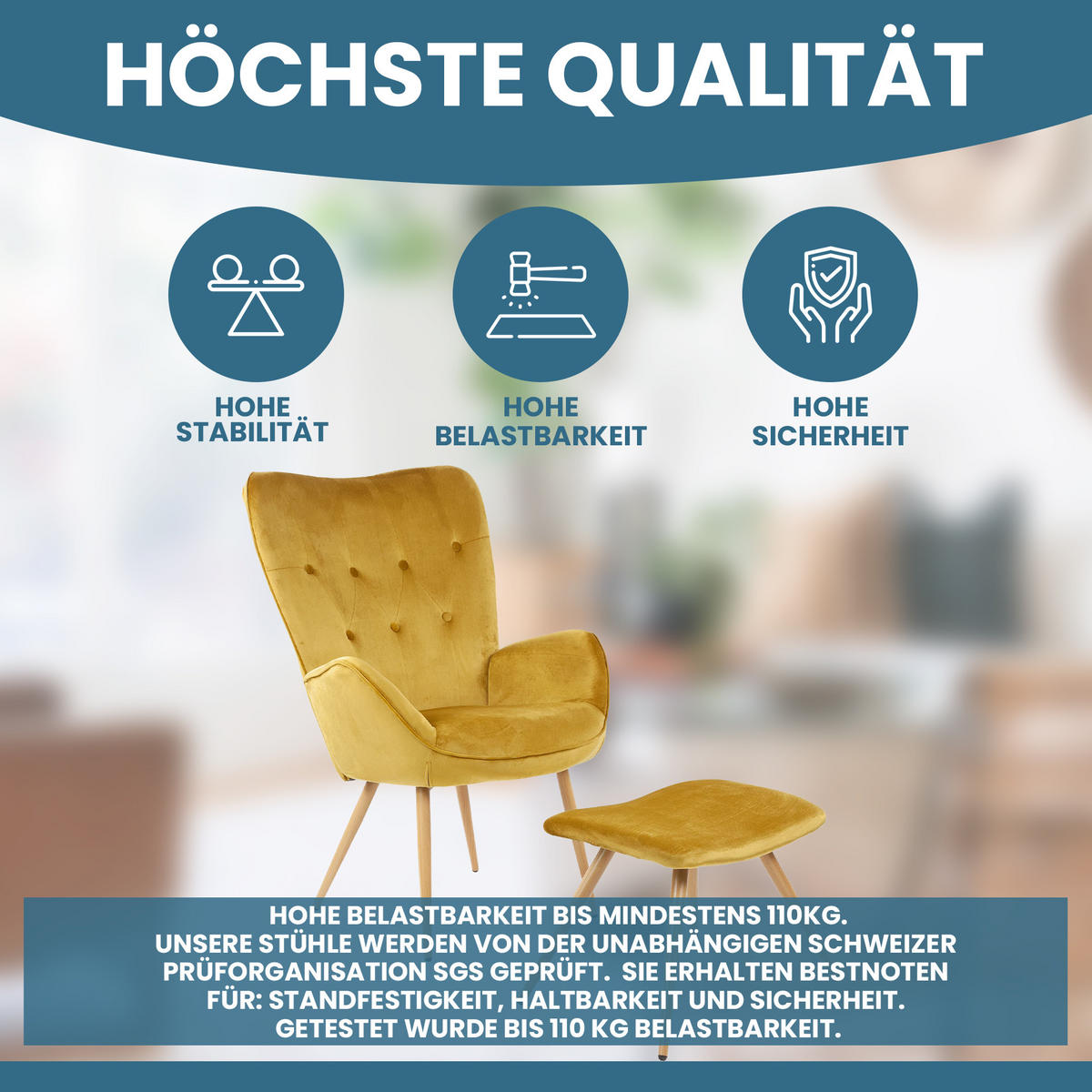 RELAXSESSELSET YORK Samt Bezug mit Hocker, Gold - Goldfarben, Textil/Metall (67/100/48cm) - Albatros