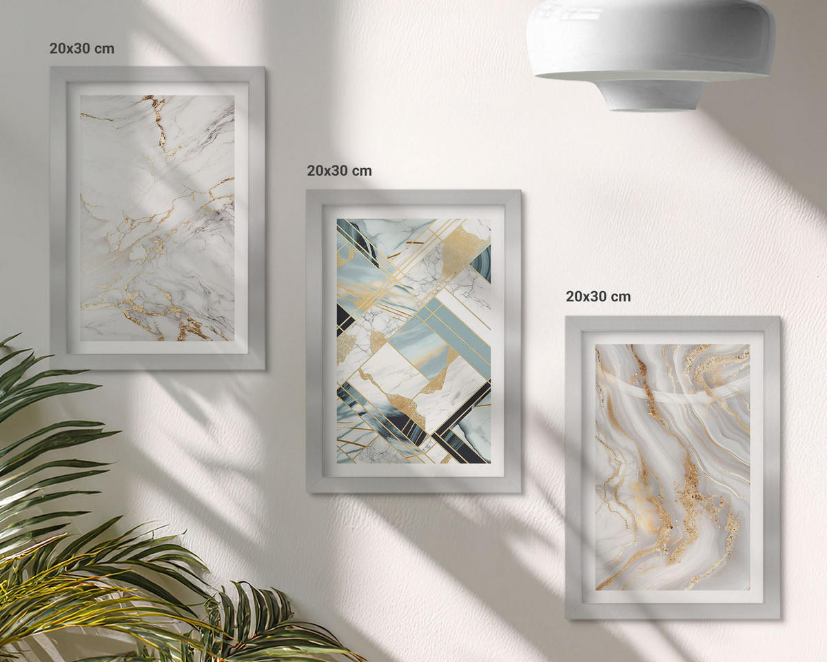 BILDER SET 3er Set - 20x30 cm Silberner Rahmen - Elegante Marmormuster - Silberfarben, Kunststoff (20/30cm) - TULUP