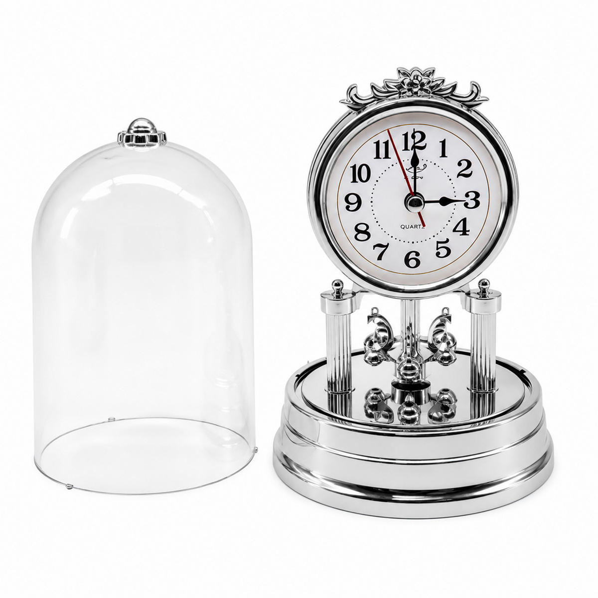 TISCHUHR Silber Retro Quarz Kunststoff 17x11 cm - Silberfarben, Kunststoff (11/17/11cm) - Relaxdays