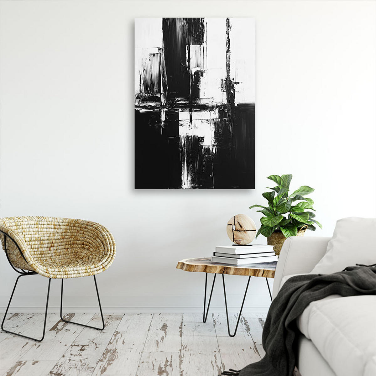 LEINWANDBILD Industrielle Loft-Abstraktion Schwarz und Weiß 80x120cm - Schwarz, Textil (80/120cm) - Feeby