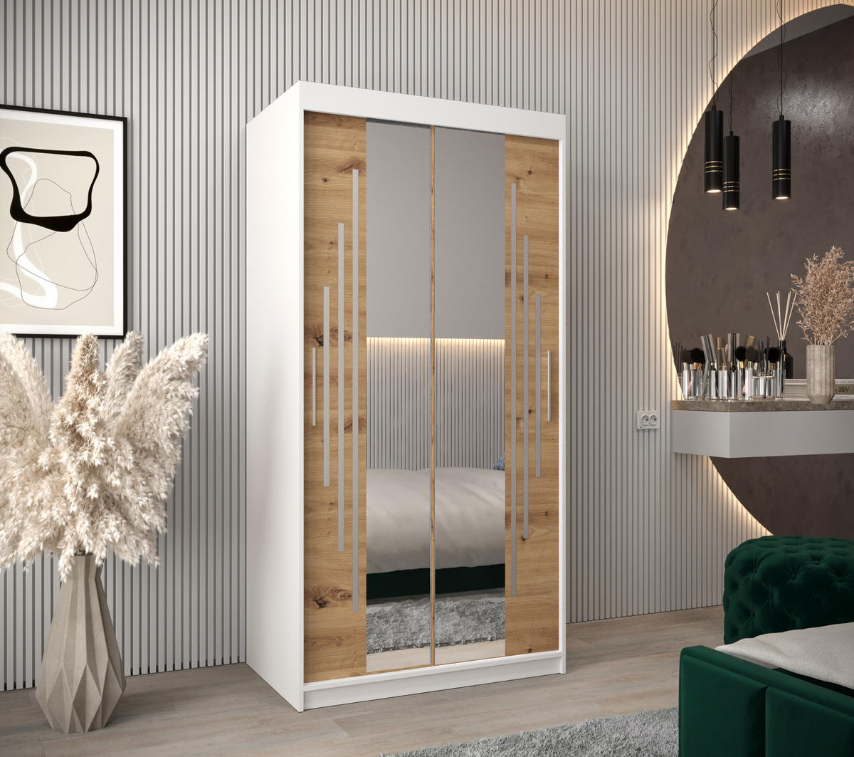 SCHWEBETÜRENSCHRANK 200/100/62 2-türig - Silberfarben/Eiche Artisan, Holz/Kunststoff (100/200/62cm) - Abiks Möbel