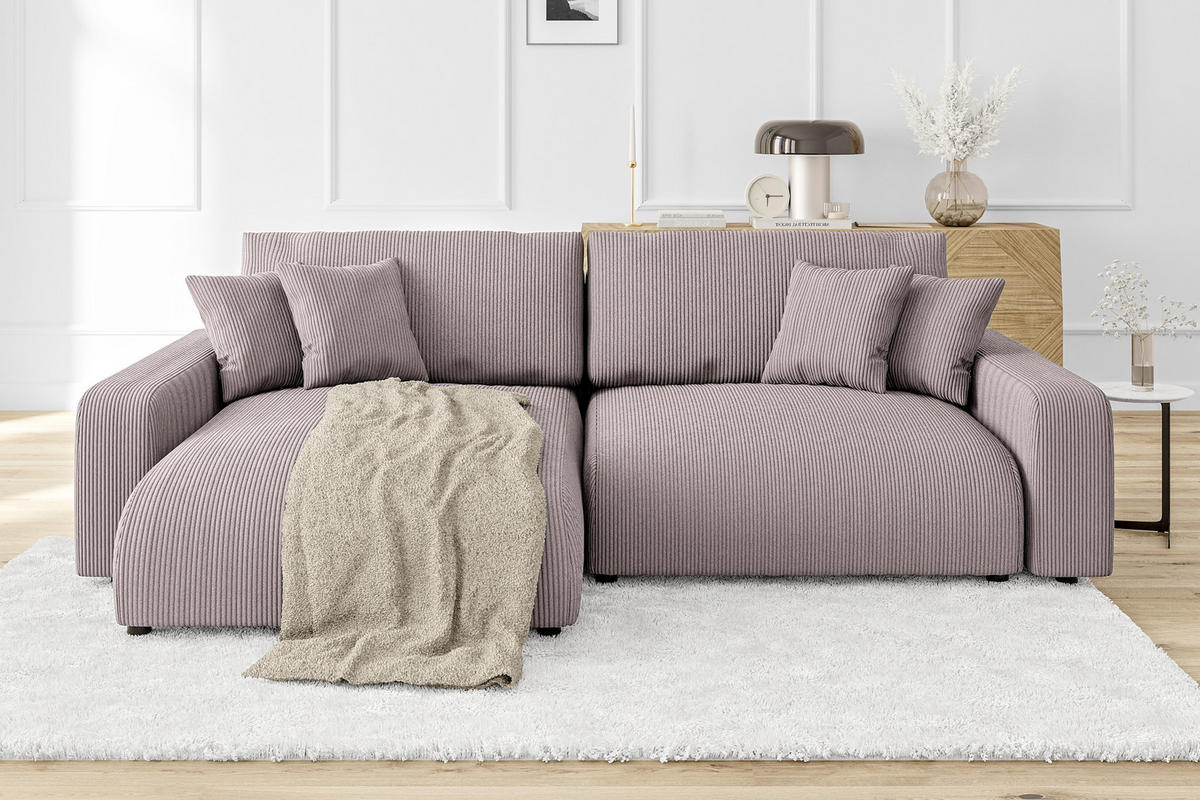 ECKSOFA Emma Puderrosa Cord - Ottomane links - Pink, Textil (234/170cm) - S-Style Möbel