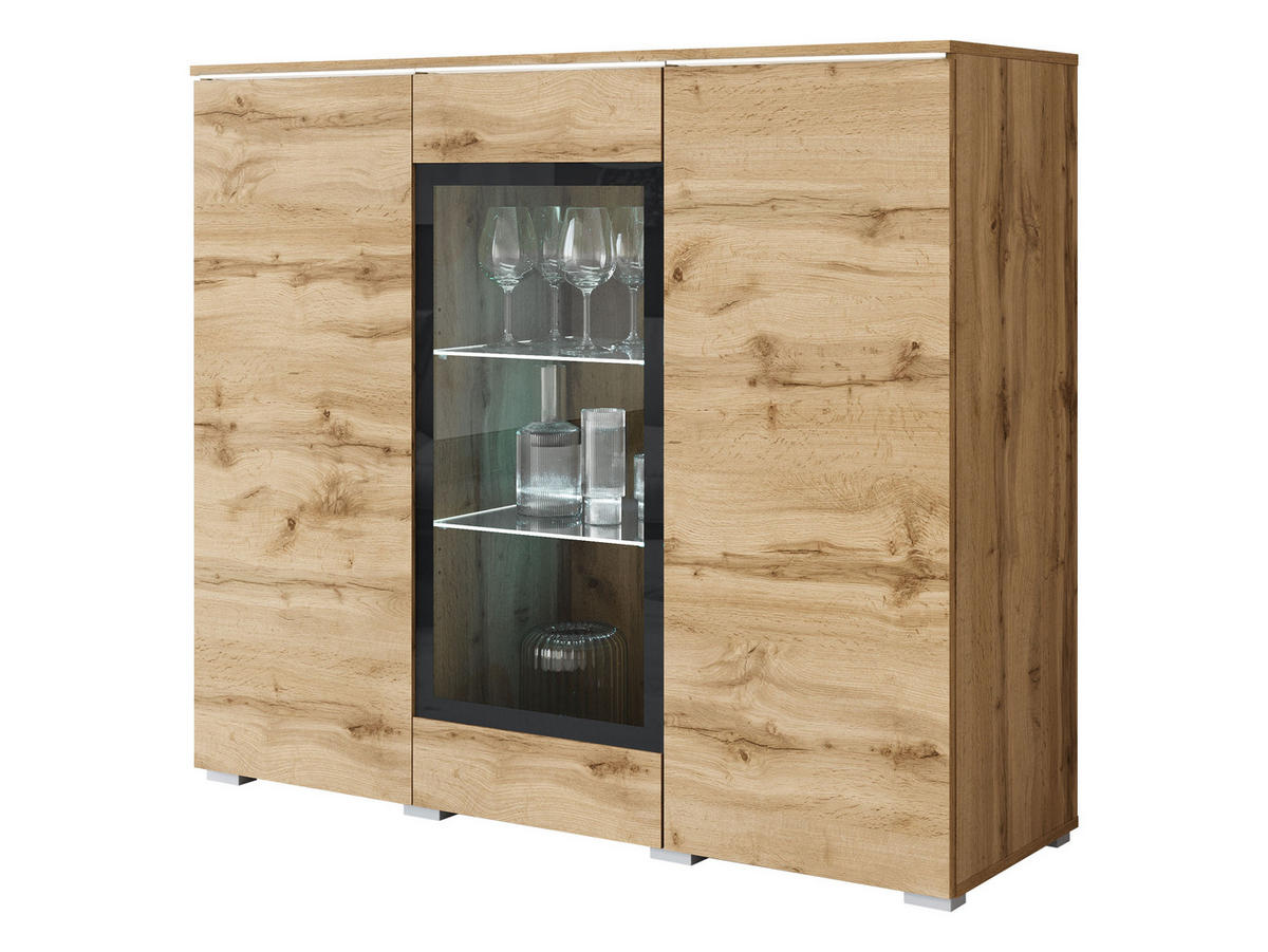 KOMMODE Vera 120 mit weißer LED Beleuchtung - Silberfarben/Eiche Wotan, Holzwerkstoff/Kunststoff (120/104/40cm) - MIRJAN24