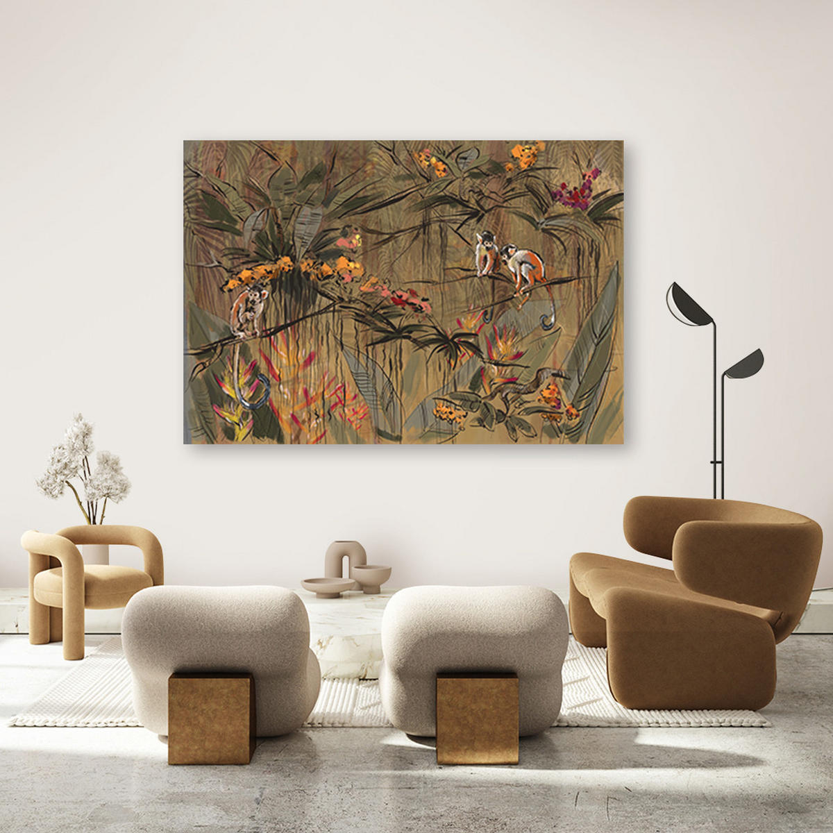 WANDBILD affen im dschungel - Braun, Textil (60/40cm) - Feeby