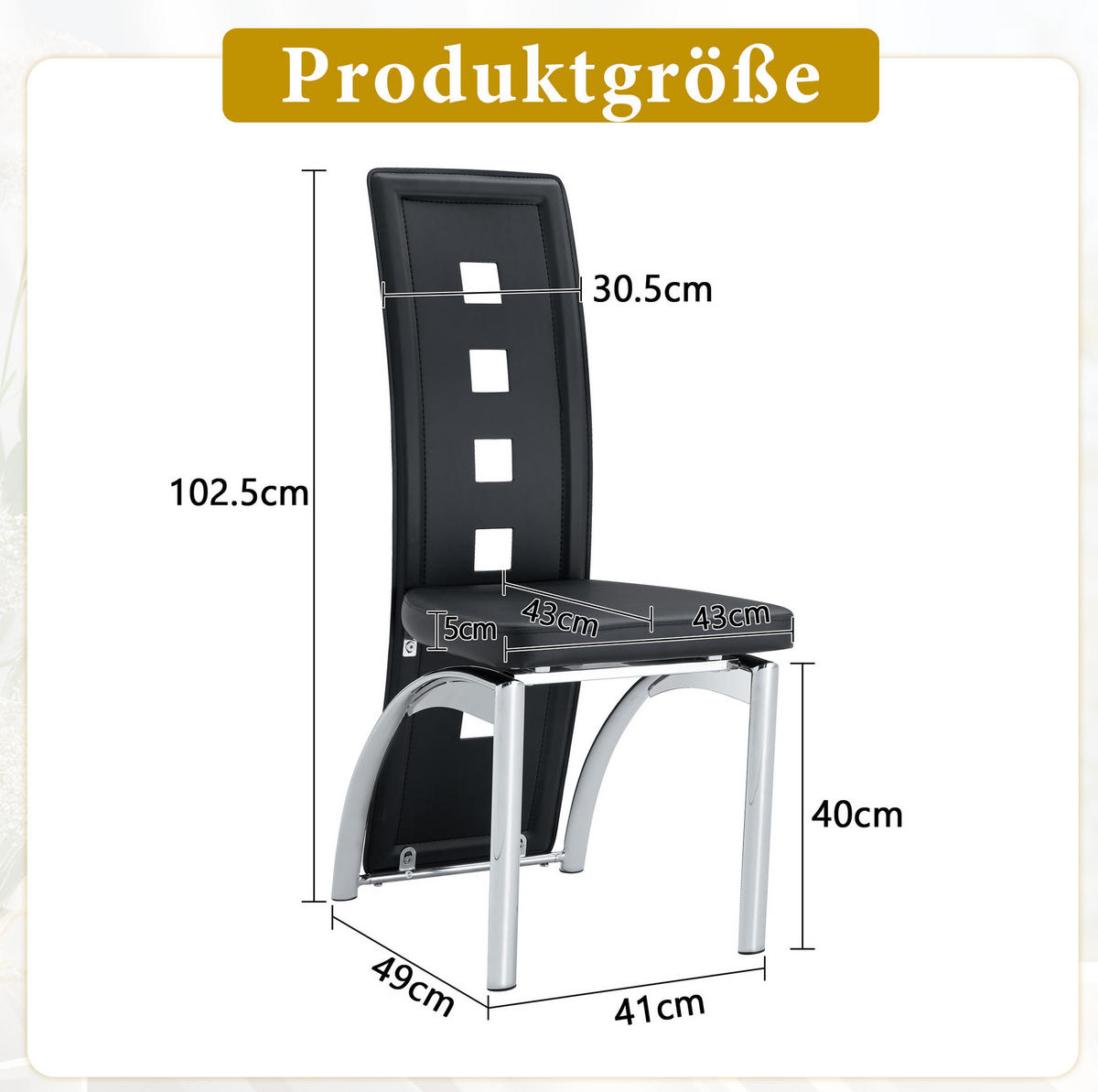 ESSZIMMERSTUHL 2er-Set mit Lochmuster 102,5 cm PU-Leder Schwarz - Schwarz, Metall (49/102.5/43cm) - Meubliv