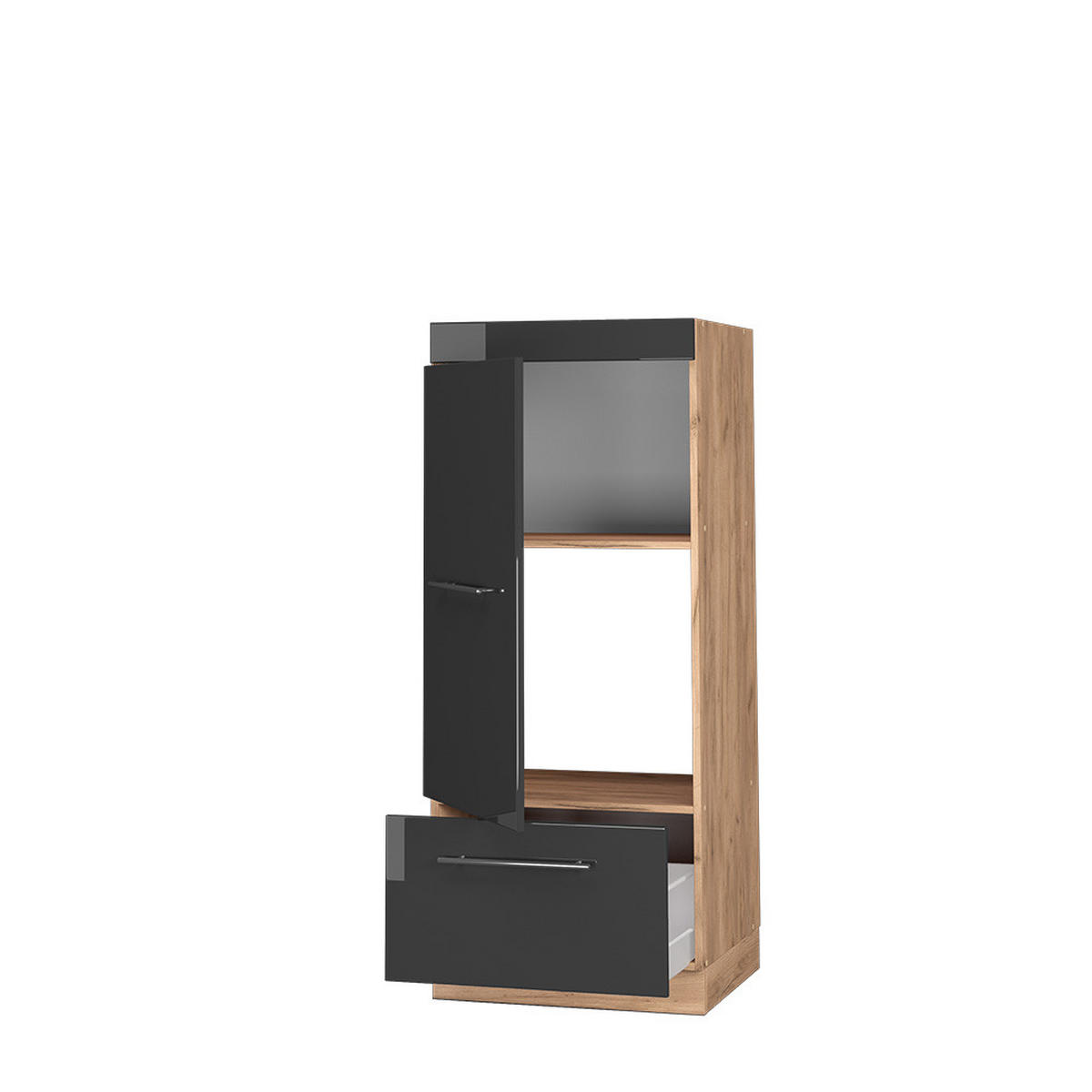 MIKROWELLENSCHRANK Fame-Line Anthrazit Hochglanz 60 cm - Honigeiche/Schwarz Hochglanz, Holzwerkstoff (60/153.6/58.1cm) - Vicco