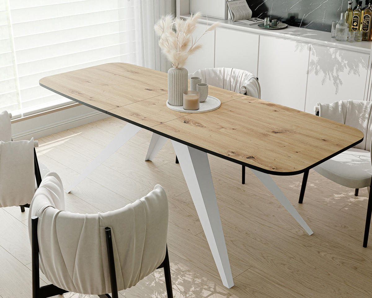 AUSZIEHTISCH FENTO 160/80/76 cm, Weiß / Artisan-Eiche - Weiß/Eiche Artisan, Holzwerkstoff/Metall (80/160/76cm) - Idohome