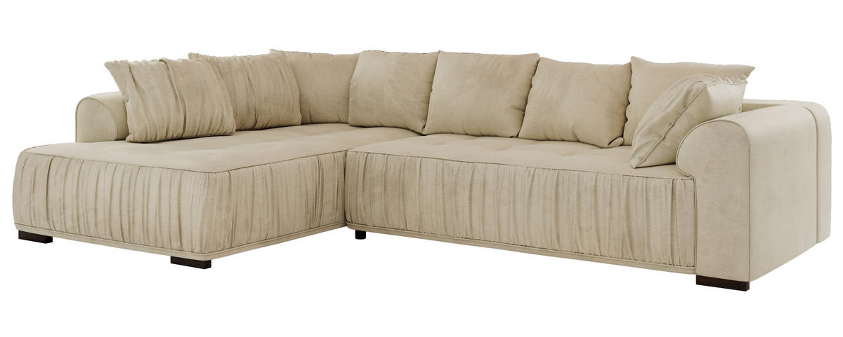ECKSOFA ORTA Beige Velvet - Links - Beige/Schwarz, Textil (325/200cm) - MKS
