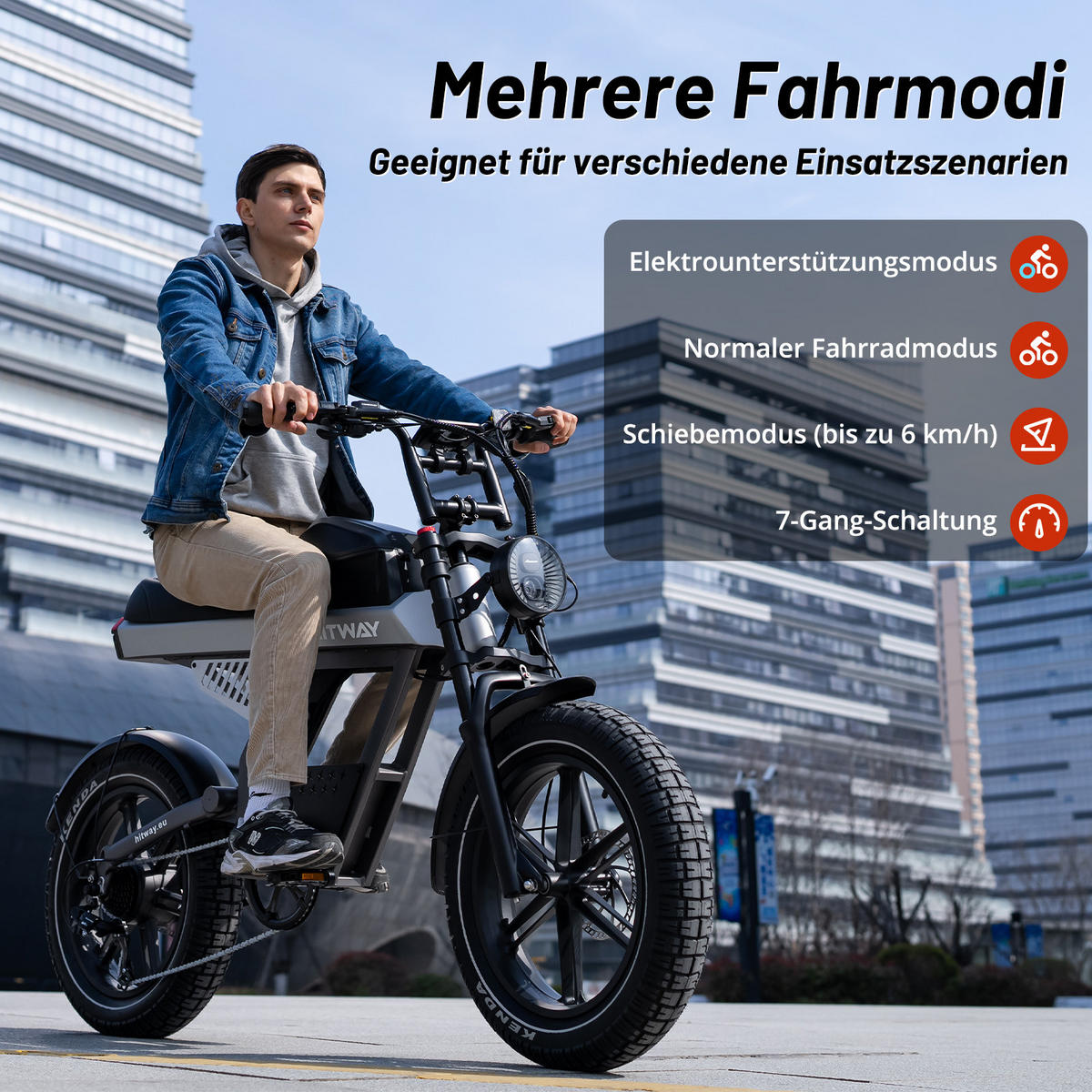 E-BIKE BK28 48V 25Ah Akku ,hydraulische Scheibenbremsen ,App und NFC 5-Gang-Verstellung - Grau, Metall (86cm) - HITWAY