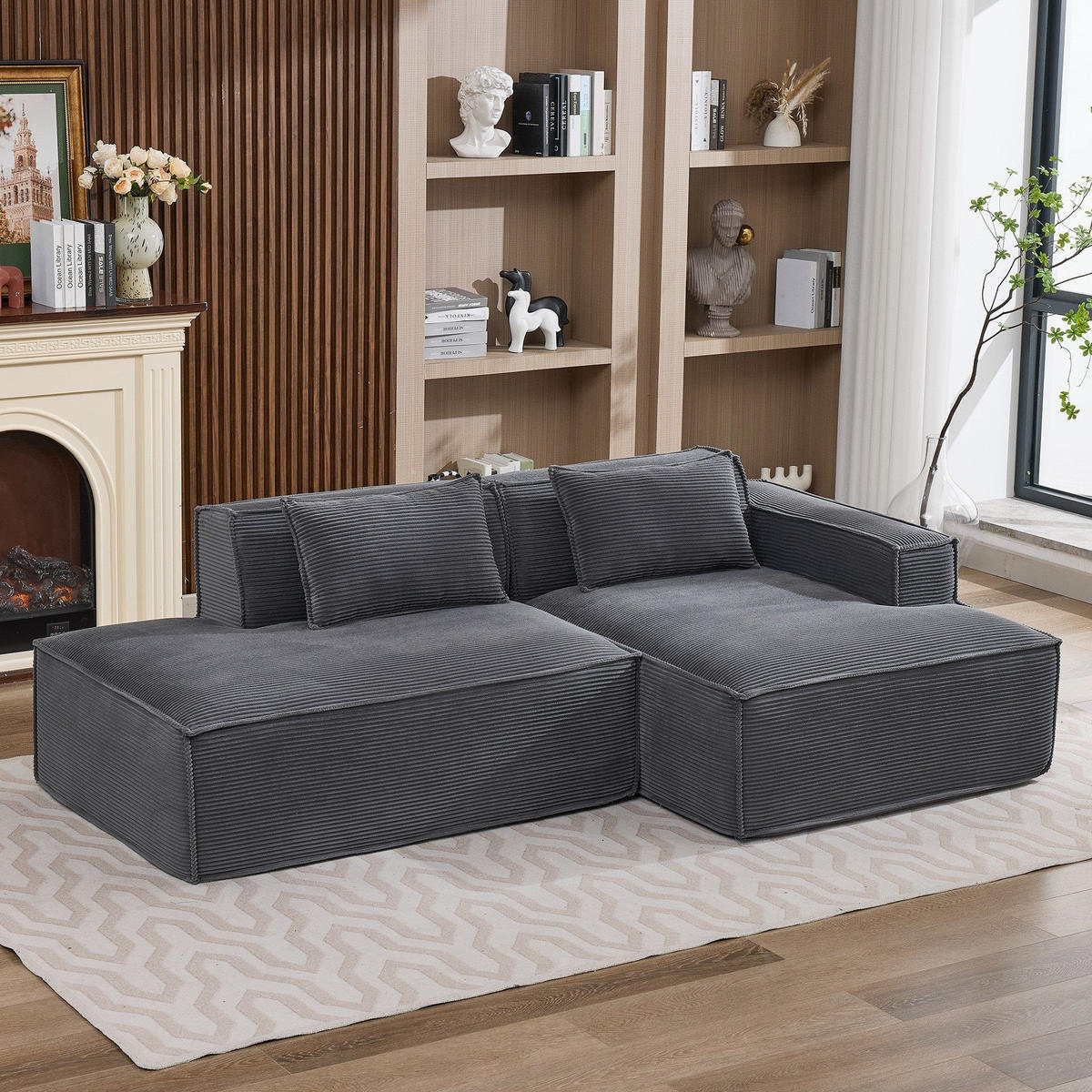 ECKSCHLAFSOFA L-/U-/2-er Sofa mit Schlaffunktion,Modulsofa,Cord,Grau - Grau, Textil (129/233cm) - LVHOM