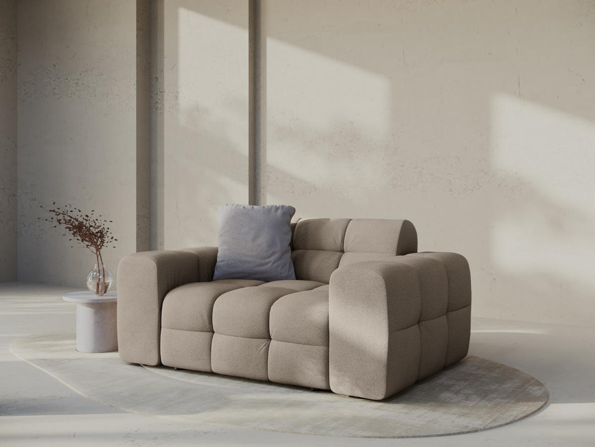 SOFA Kendal aus strukturiertem Stoff dunkelbeige 2 Sitzplätze - Mokka, Textil (156/79/103cm) - Micadoni