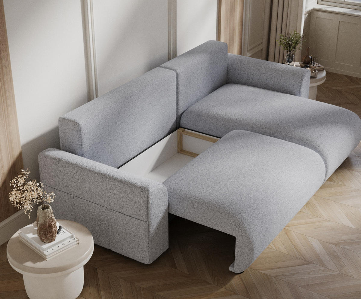 ECKSOFA MIT SCHLAFFUNKTION Bodega Hellgrau Webstoff - Hellgrau/Schwarz, Holz/Holzwerkstoff (235/138cm) - Maison de Reve